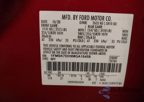 2021 Ford Explorer Xlt z USA, uszkodzony, nr VIN 1FMSK7DH9MGA16458